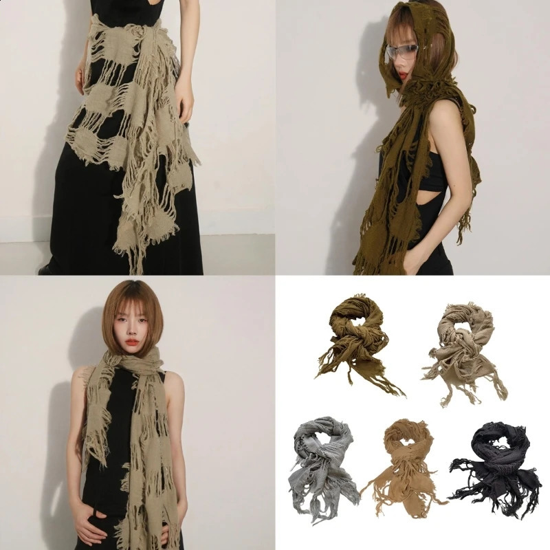 Vintage Wool Scarf Distressed Ragged Neck Scarf for Women Men Unisex Neck Warmer for Winter Outdoor Fashion Neckwear250812
