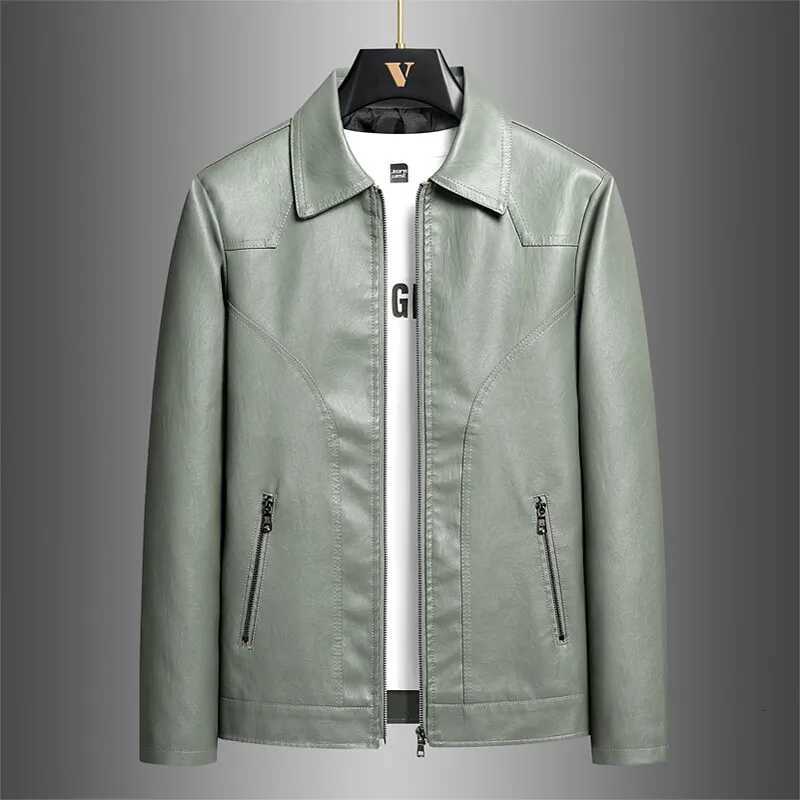 Trendy Mens PU Jackets Classic Solid Color Straight-leg Casual Lapel Leather Jacket Social Versatile Coats Tops StreetwearXJ250818