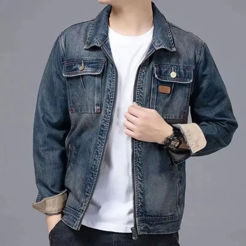Autumn Trendy Denim Jackets Man Cargo Cowboy Coat for Men ed Korean Clothes Casual One Piece Loose Joker Fashion 250801