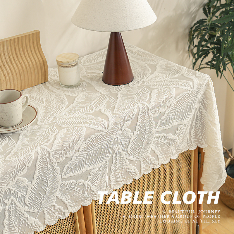 Tablecloth French pastoral beige hollow lace crochet rectangular tablecloth cover-image-1071548994