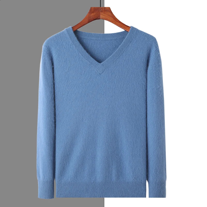 Mens 100% Mink Cashmere Sweater VNeck Loose Knitted Pullover Large Size Winter Warm Top Long Sleeve HighEnd Jumpers 250801