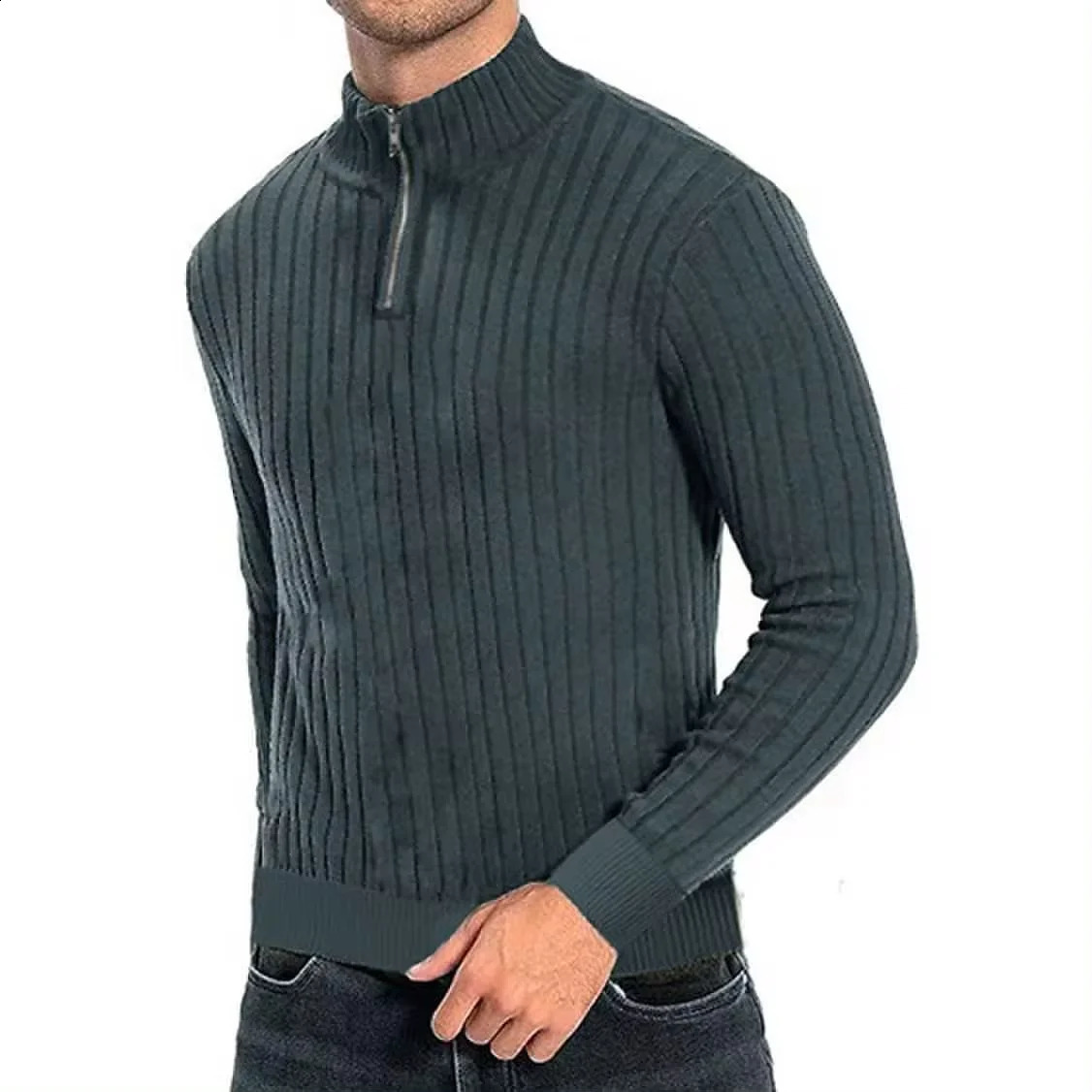 Mens semiturtleneck zipper sweater fallwinter loose casual pullover longsleeved 250801