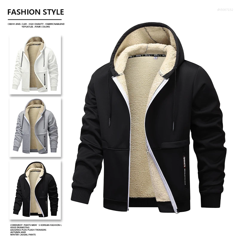 Men's Jackets 2025 Winter Thickened Sheep Velvet Jacket Hooded Casual Cardigan European Size Style Loose Fit Solid Color Warm Thick Coat