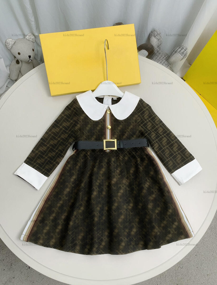Nouveau collier de collier filles robe en cuir ceinture princesse robe enfants vêtements de créateurs de créateurs de fête d'automne jupe bébé a2