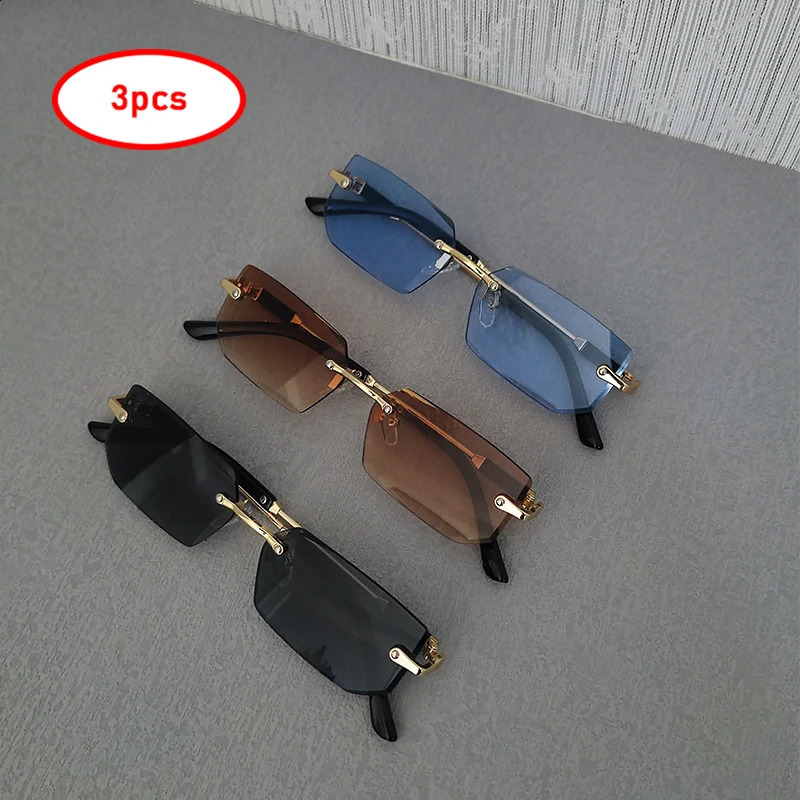 3pcs/Set Sunglasses For Men Women Fashion Rimless Rectangle Large Frame Eyewear Trendy Candy Colors Outdoor Shades Accessory 250815