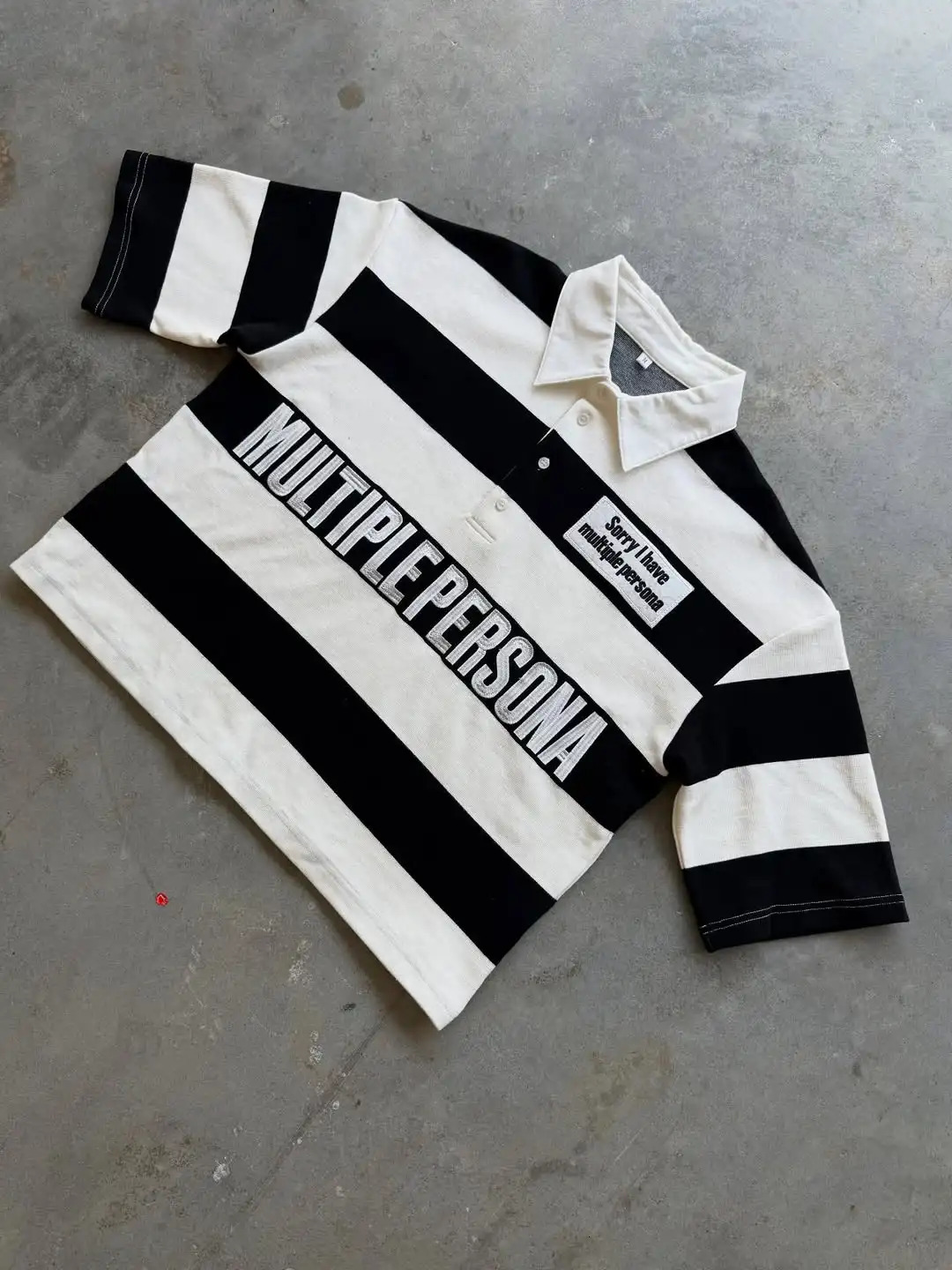 Harajuku Letter y Polo Collar Y2k Top Oversized Striped T Shirt Retro Casual Women Clothes Shirts Streetwear Tops 250818