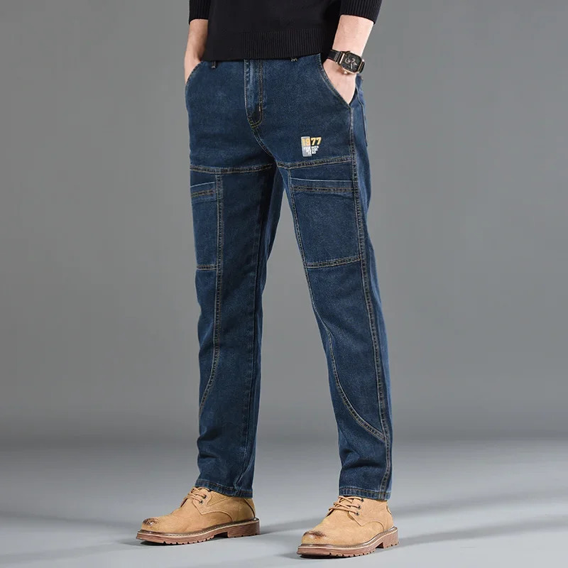 Style Jeans Mens Slim Fit Korean Comfortable Straight Leg Elastic Gray Mid Waist Pants Casual Denim 250818