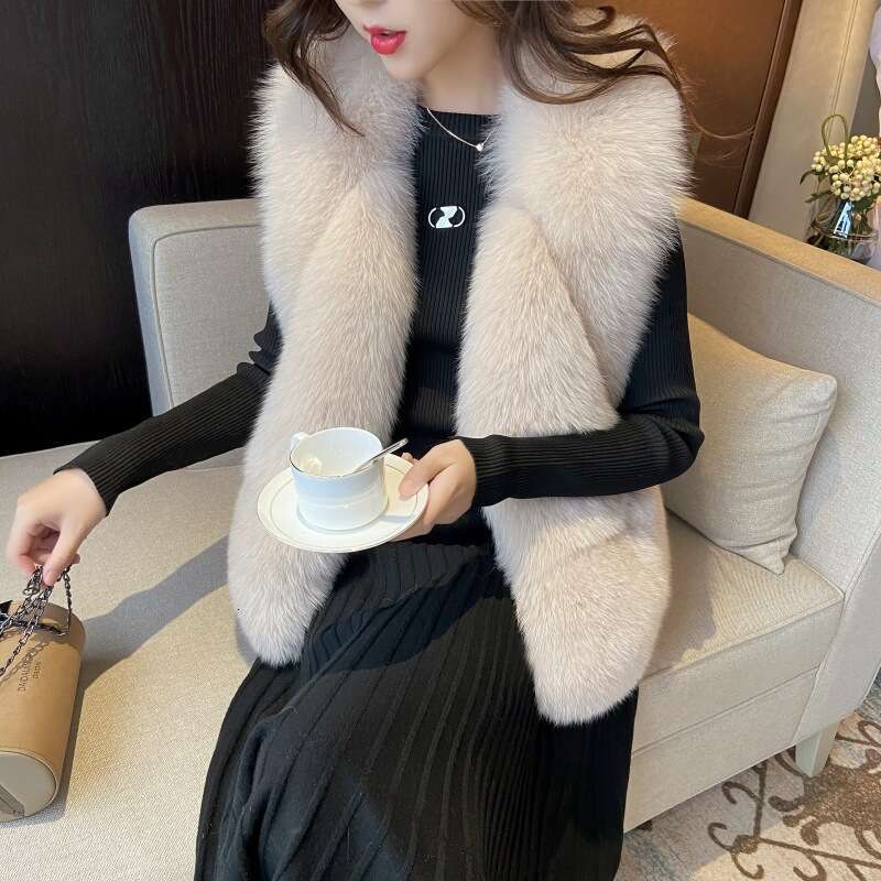 2025 Automne et hiver Nouvel gilet pelucheux de longueur moyenne pour femmes, gilet de veste en fausse fourrure sans manches