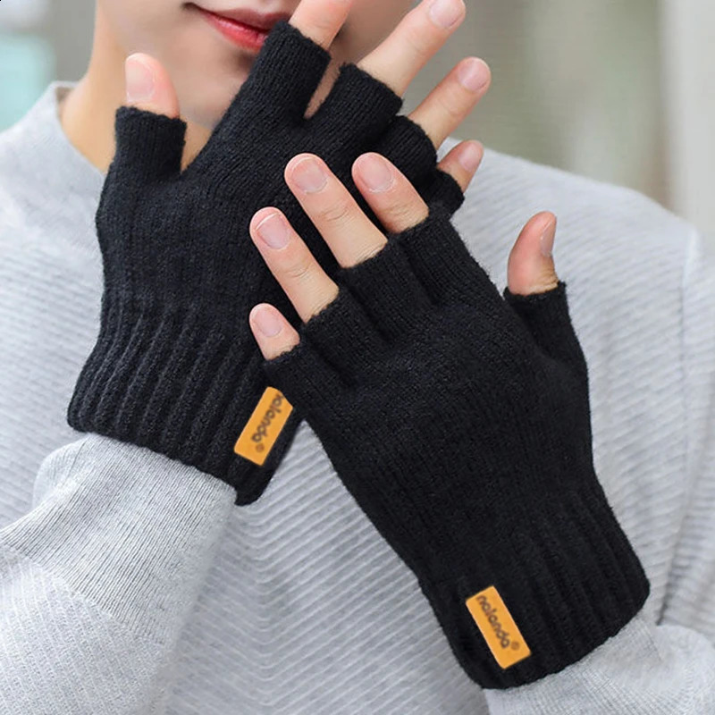 Fashion Winter Autumn Knitted gloves Warm Plush Fingerless for men Women outdoor sport touchscreen 250811