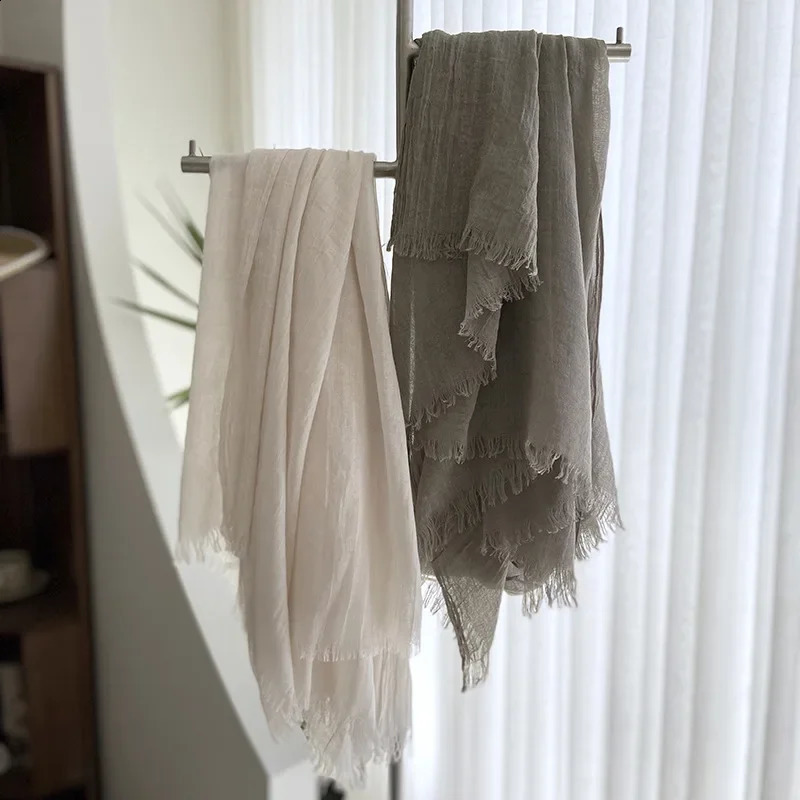 Cotton Linen Solid Color Scarf Female Summer Sun Protection Medium Length Gauze Japanese Korean Beach Scarves Tourism Shawl250812