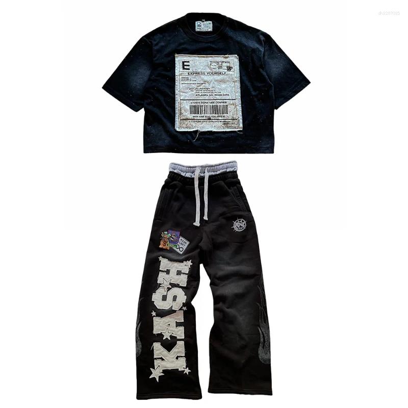 Men's Pants American Retro Sports Tshirt Two Pie Set Y2K Sportswear Mens Womens Letter Embroidery Baggy Casual Tops Suit L261014a