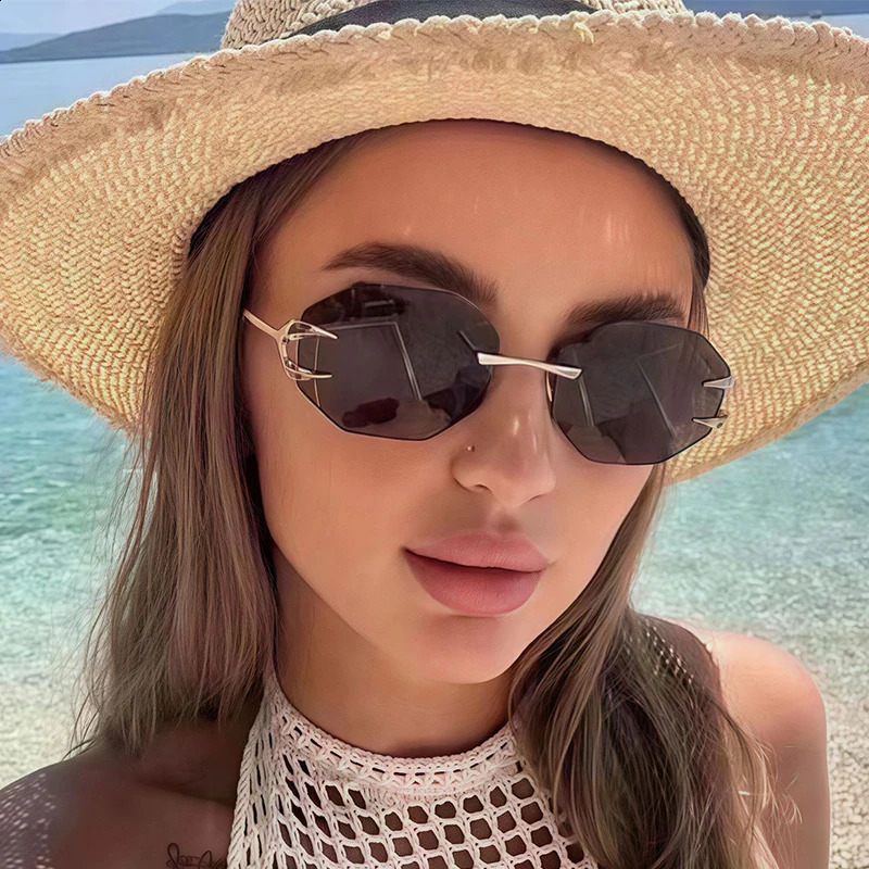 Lunettes de soleil sans cadre polygonales à la mode pour femmes Lunettes de soleil pour hommes