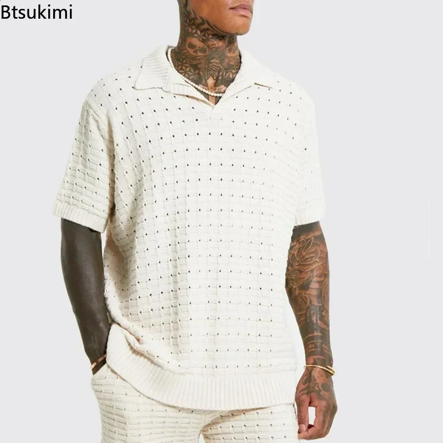 Spring Summer Mens Sweater Polo Shirt Short Sleeve Business Man Solid Knitting Casual Tees Tops Shirts Male 250801