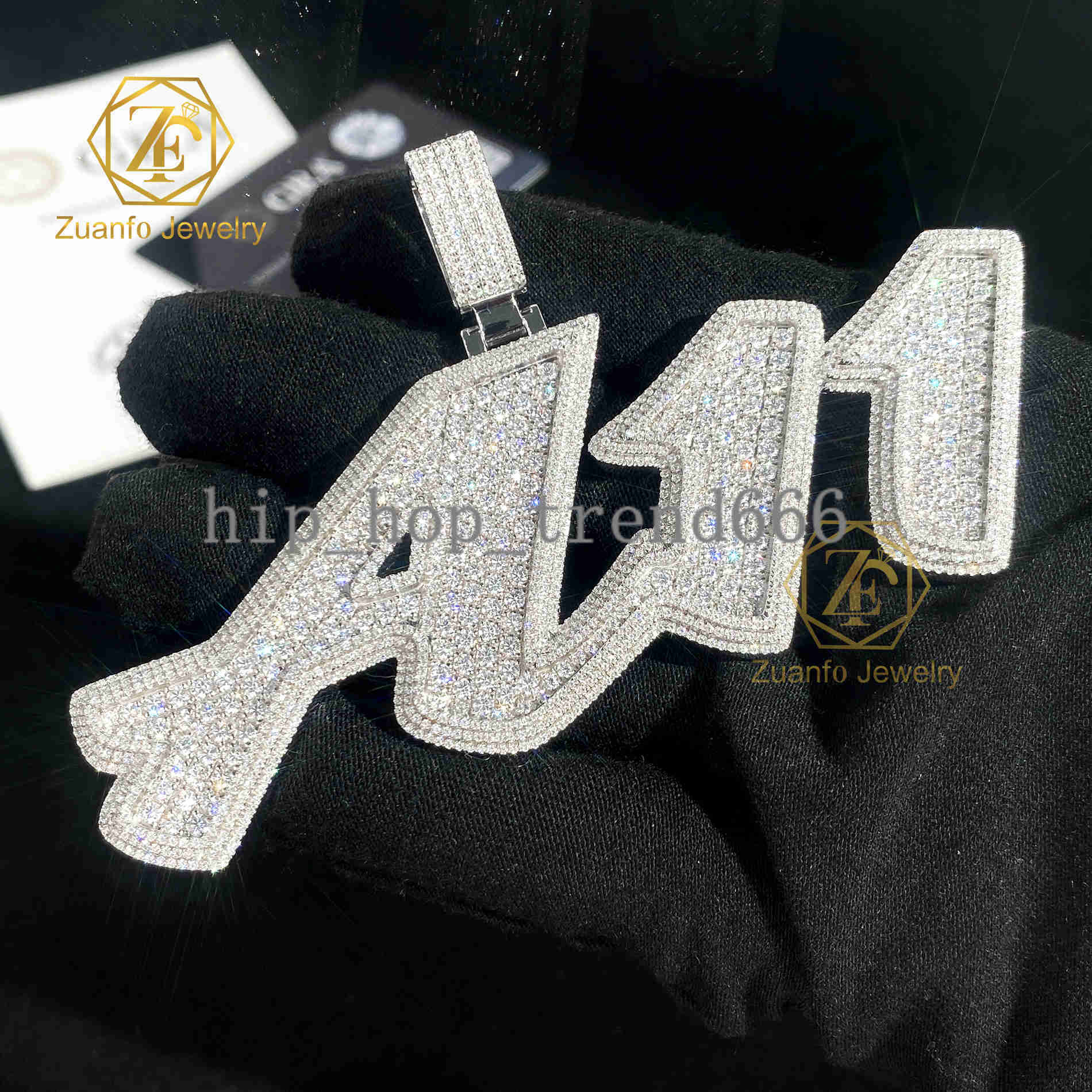 Custom Factory Handmade 925 Sterling Silver VVS Moissanite Pendant 3Letter Solid Back Hip Hop Style Moissanite Pendants Charms