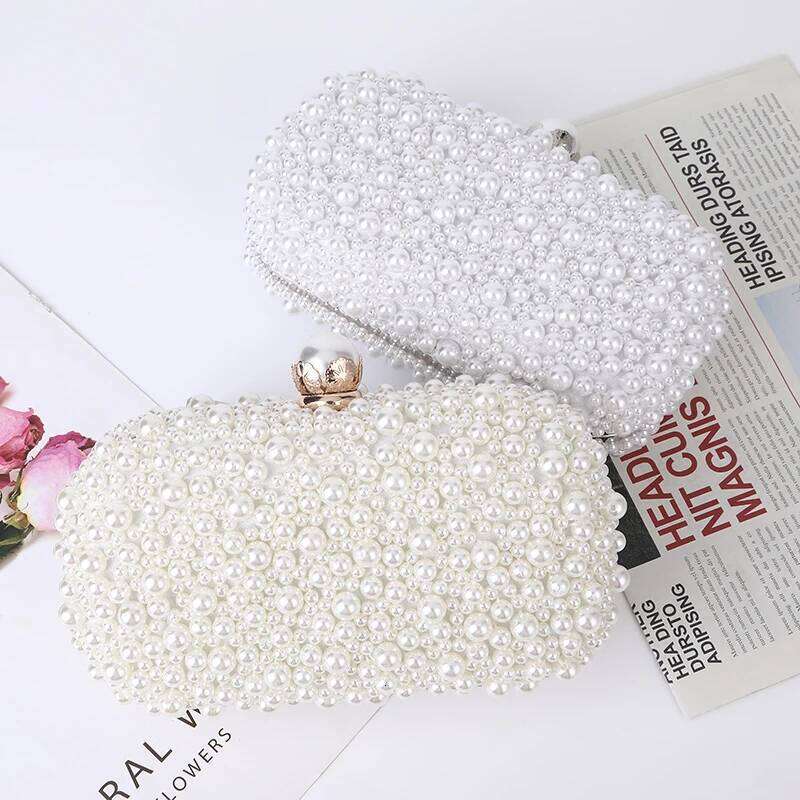 Designer Bags Fashion Elegant Women White Beige Special Crystals Pearl Evening Clutch Bags Wedding Party Handbag Beaded Luxury Bag