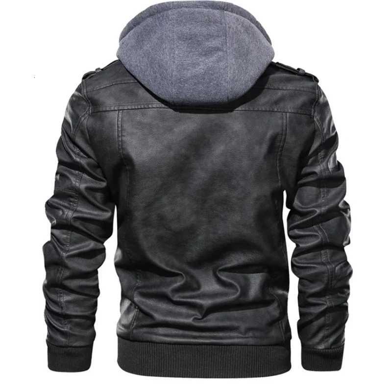 New Mens Hooded Leather Jackets Autumn Winter Casual Zipper Motorcycle PU Jacket Biker Leather Coat Detachable Hat Punk Outerwear XJ250818
