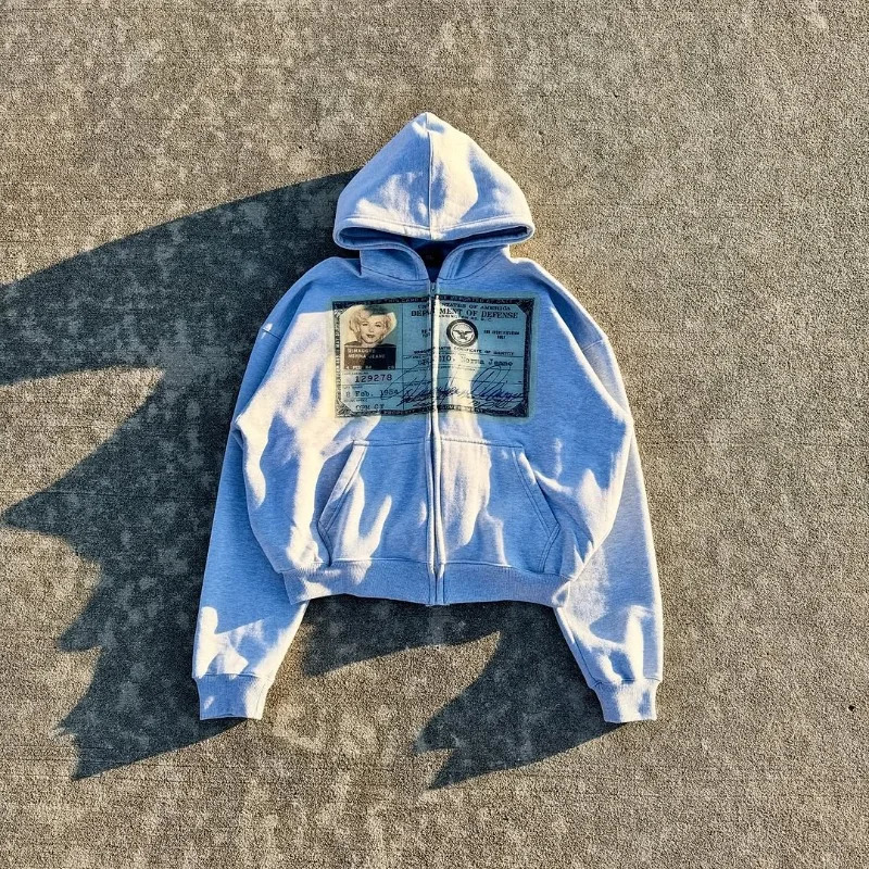 Y2k Harajuku Goth printed zipper hoodie men hip hop retro trend streetwear coat Fashion casual couple oversized sweatshirt 250818
