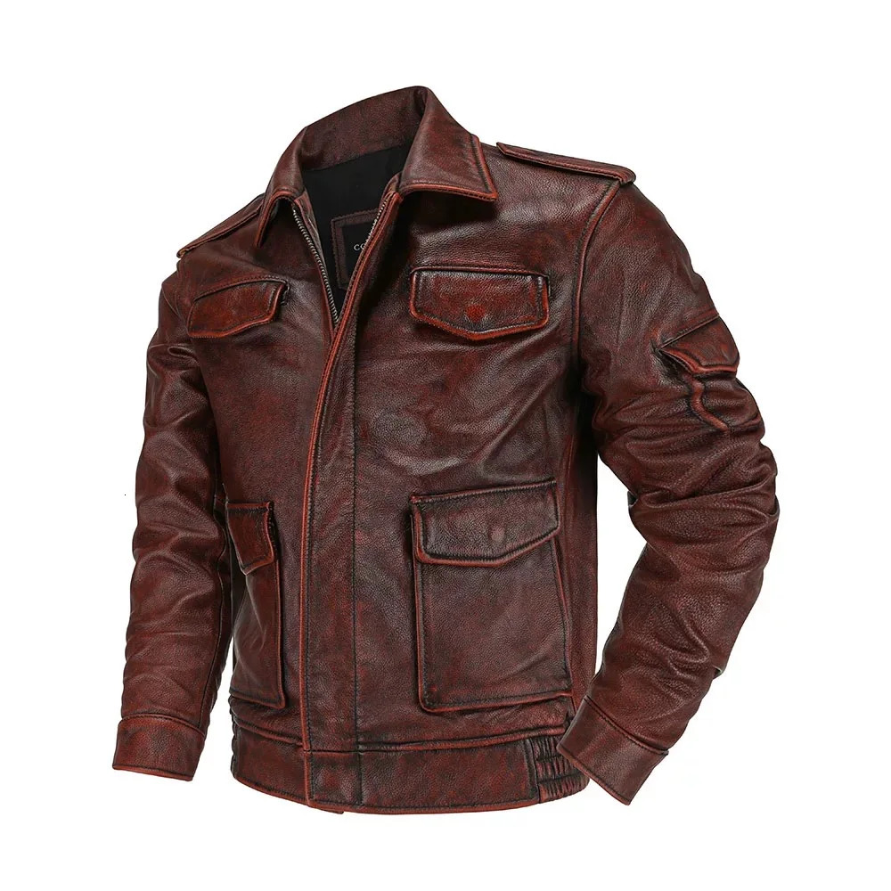 M65 Top Layer Cowhide Jacket Fashion SlimFit Stand Collar Leisure Bomber 100% Genuine Leather Mens Vintage Short 250818