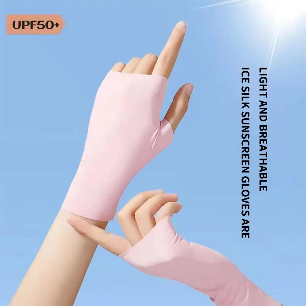 Women Fingerless Sunscreen Gloves Thin Cool Ice Silk Silky Sun Block Driving For Men Summer UV Protection 250811