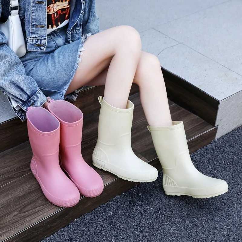 Womens fi rain boots four seasons waterproof non-slip wear-resistant mid-calf cute warm shoesXJ250818