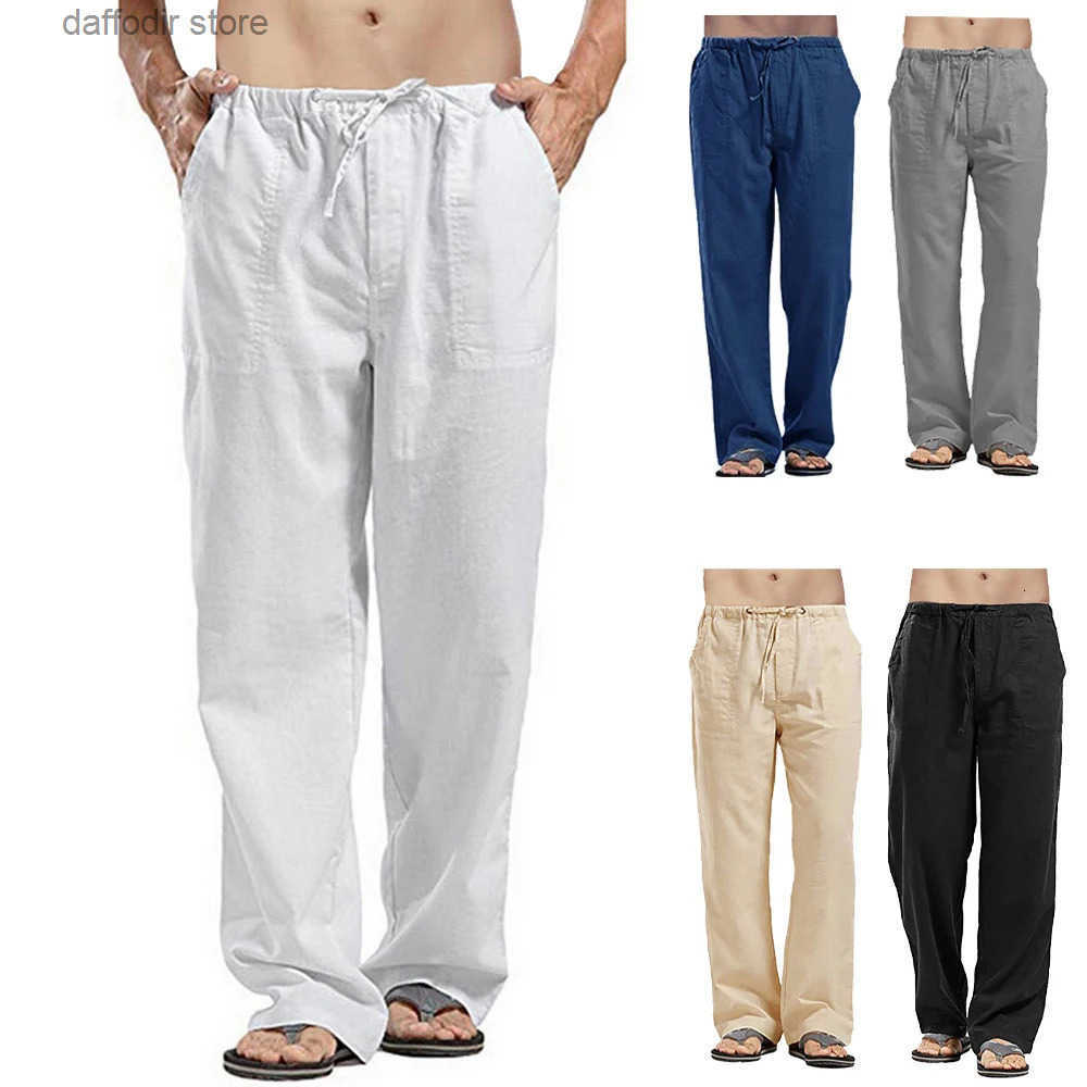 Mens Summer Loose Long Pants Elastic Waist Drawstring Leisure Resort Trousers Men Lightweight Breathable Straight Leg Pan 250619 S250818