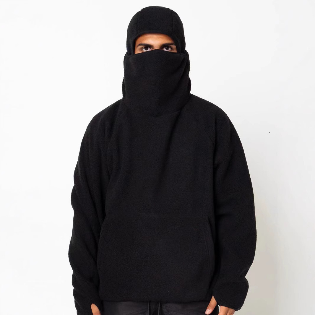 Autumn Winter New hoodie Fleece Hip-Hop High Street Solid Color Hooded Fleece-Lined Unisex Loose Sweatshirt