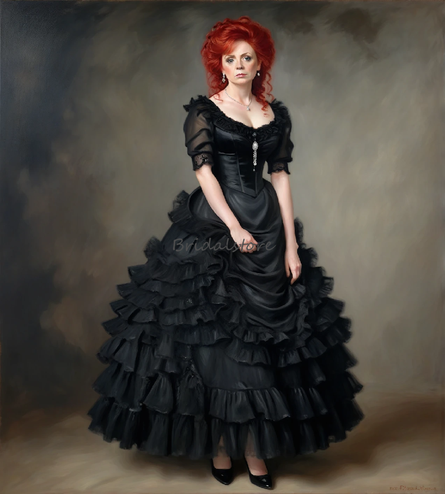 Vintage Black Renaissance Prom Dress 2025 Historical Bustle Rococo Gothic Evening Dress 2025 Witchy Medieval Formal Colonial Victorian Party Gown