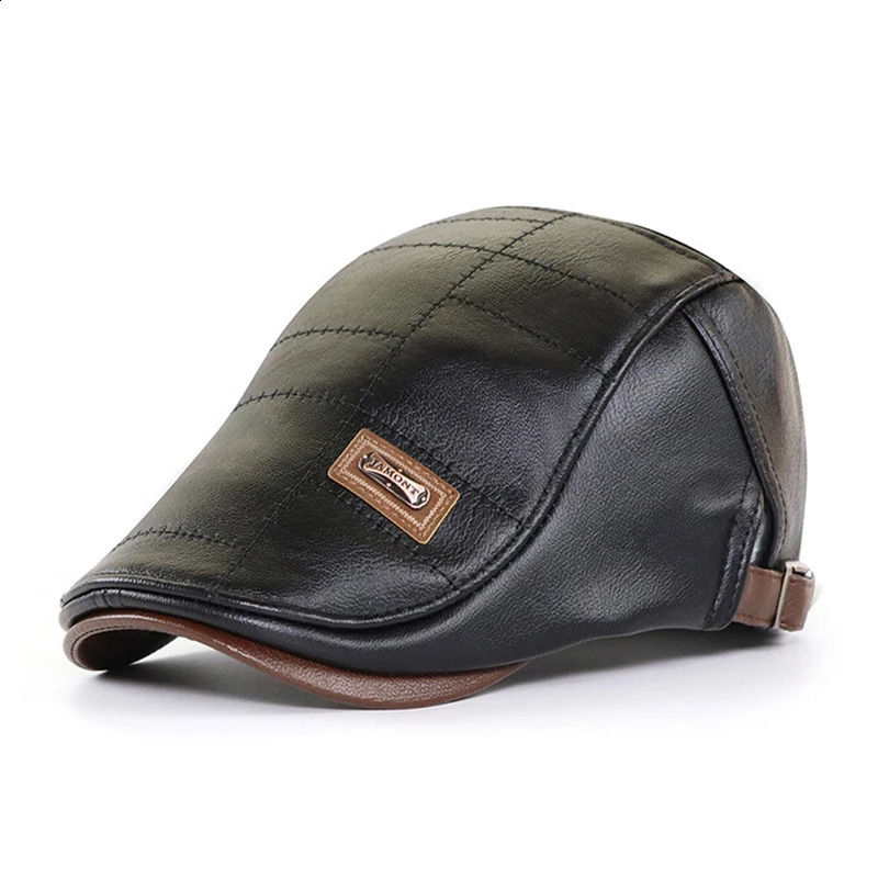 Retro PU Leather Beret Hats For Men Autumn Winter Faux Leather Beret Hat Middle-aged Mens Visor Warm Flat ed Cap Adjustable 250814