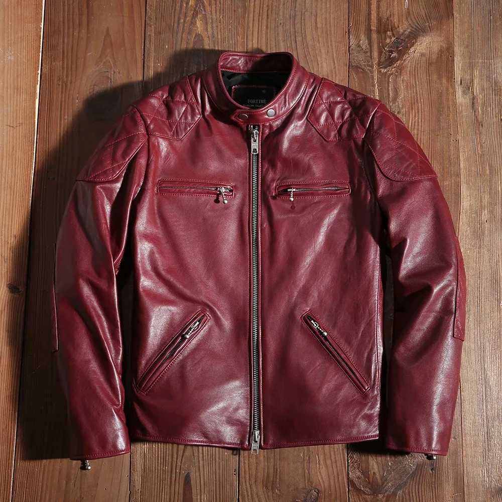 2021 New Red Motorcycle Biker Leather Jacket Genuine Leather Spring and Autumn Coat Slim Quality Sheepskin Soft Clothes XJ250818