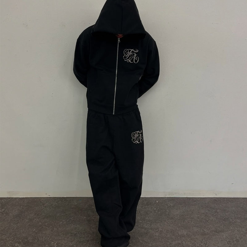 New Personalized Letter Embroidered Couple Style Fashion Loose hoodie Sweatshirt and Sweatpants Set
