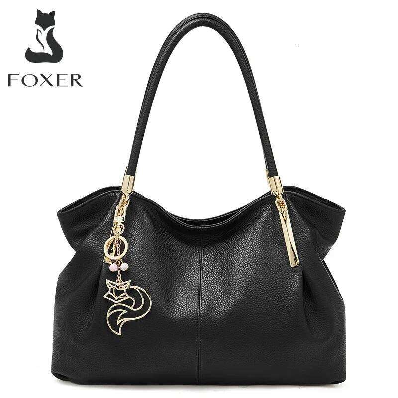 Foxer 2025 Nouvelle épaule féminine en cuir authentique Élégant Tote Feme grand sac Fashion Handbag Commuter Gift