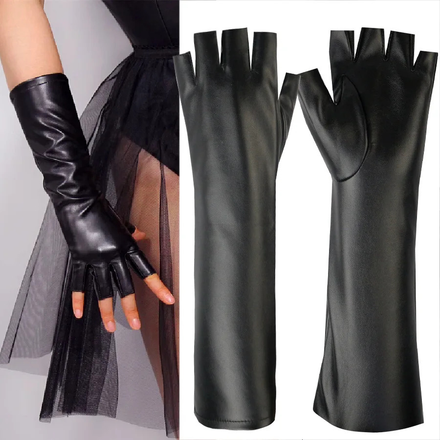 Longs gants sans doigts en cuir noir Femmes Fleep chaud en bois chaud doublé de vent gants extérieurs à la mode250812