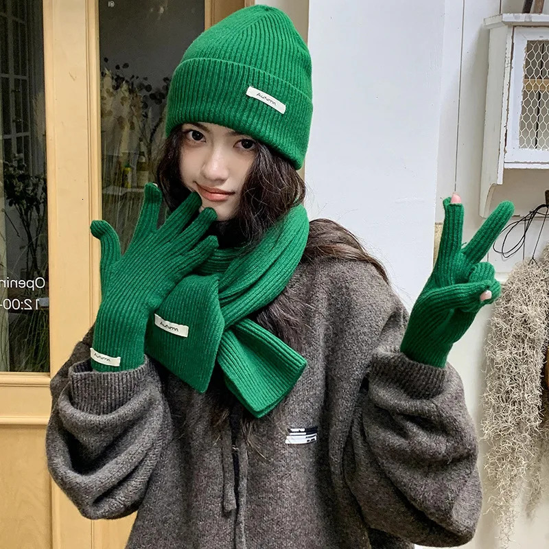 knit Neck Scarf Gloves Caps Three Piece Set For Women Men Winter Thicken Warm Beanies Hats Outdoor Coldproof Hat scarf Glove Set 250818