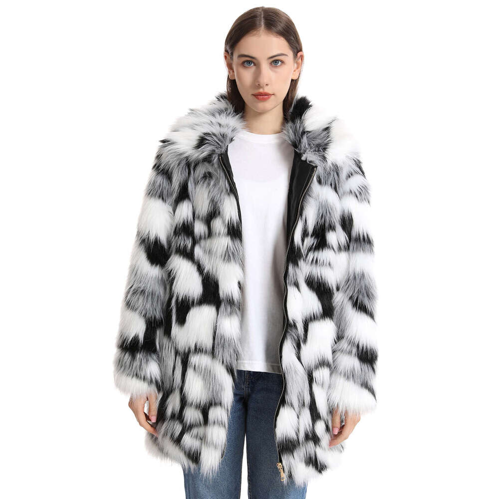 Plush coat for women, medium length, winter warmth, thick, European and American spicy girl, imitation fur, casual and loose