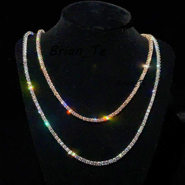Hot Selling 4mm Tennis Chain Necklace Custom Iced Out Vvs Diamond 925 Silver Moissanite Tennis Chain