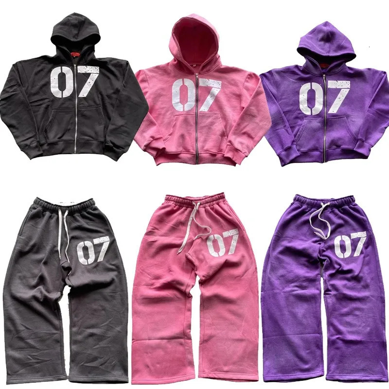 Y2K 2 piece sets Sweatshirt oversized clothes vintage Men Women streetwear Letters Baggy Sweatpants Drawstring Sports Street Set 250818
