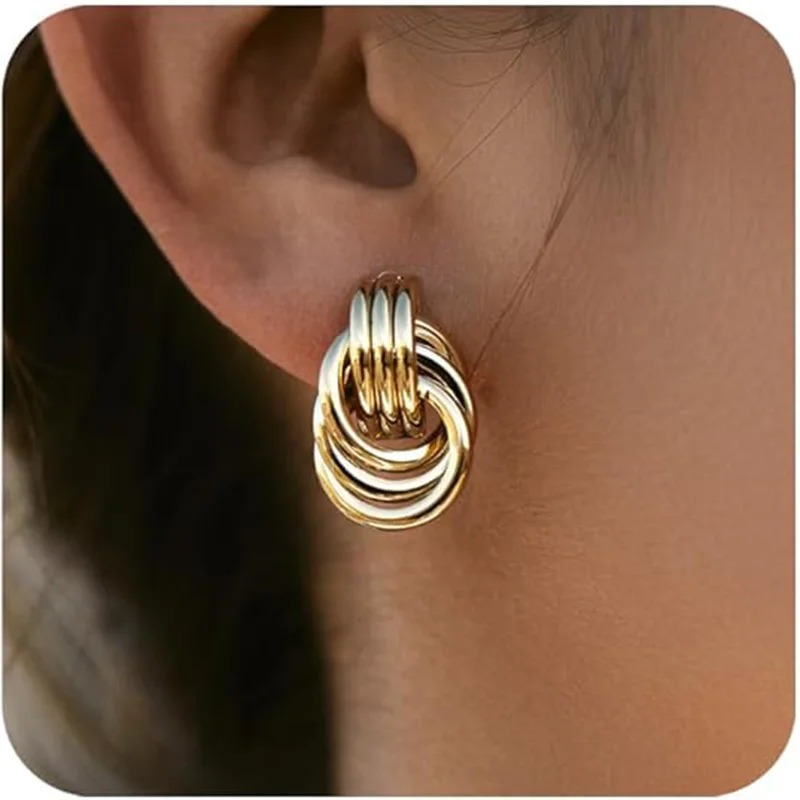 Boucles d'oreilles en or 18 carats pour les femmes à nœud Circle Cercle Géométrique Drop étalons bijoux tendance 250811