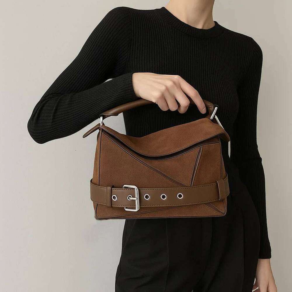 2025 new suede cowhide handbag shoulder messenger fashion commuter locomotive leather women's bag