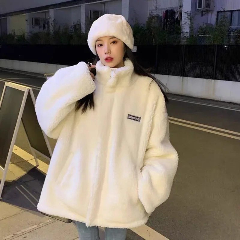 Thickened Lamb Wool Stand Collar Cottonpadded Coat Womens Loosefit Sweatshirt Jacket For Autumnwinter Petite Size 250818