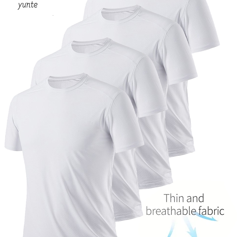 Round Neck T-Shirt 4-Pack White Ultra-Light Mens Quick Drying Breathable Sweat-Absorbent Shirt Suitable for Fitness Gym and Run250819ww