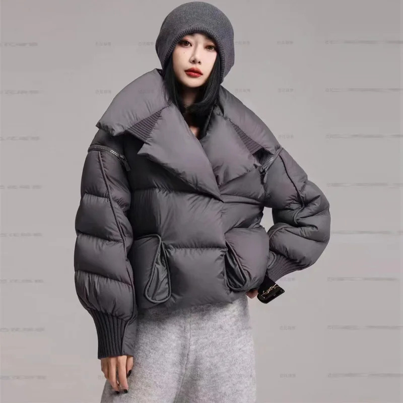 Lagabogy Winter Puffer Jacket Women Short 90% White Duck Down Coat Female Streetwear Warm Parkas Removable Sleeves Outwear 250818
