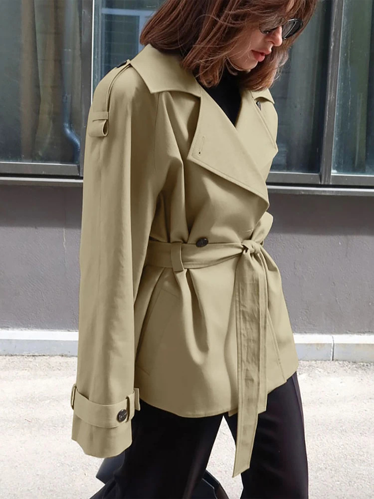 Chic Womens Belted Cropped Jackets Long Sleeve Lapel Coats Versatile Laceup Singlebreast Fall Daily Fashion Outerwears 250818