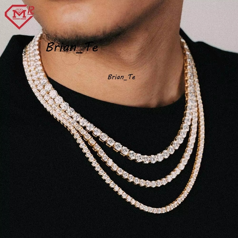 Wholesale Hiphop Tennis Chain Iced Out Gold White Gold Rose Gold Plated S925 VVS Moissanite Tennis Chain