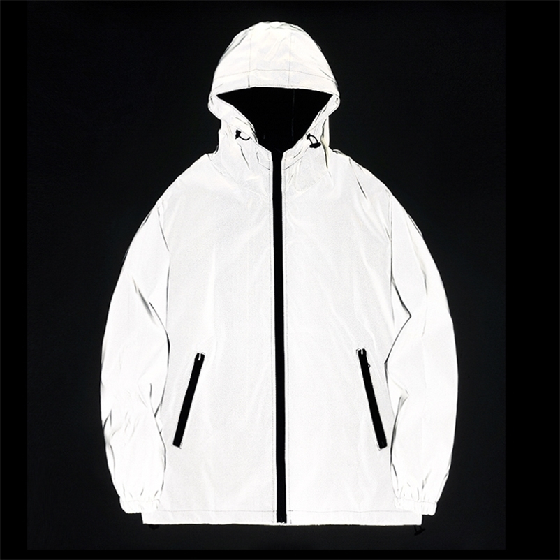 Vestes de réflexion nocturnes de la taille en double veste à capuche de vent de vent homme Hip Hop Dancer étanche à fermeture éclair étanché