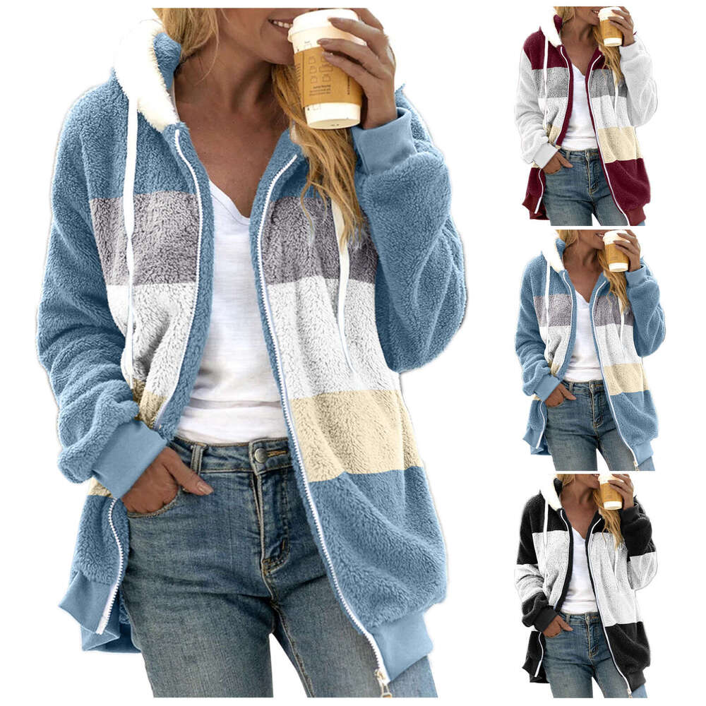 Winter Coat Woman Down Jacket 2025 Hooded Zipper Ladies Jacket Spliced Stitch Cashmere Women Jacket Stitching Plaid Ladies Coats