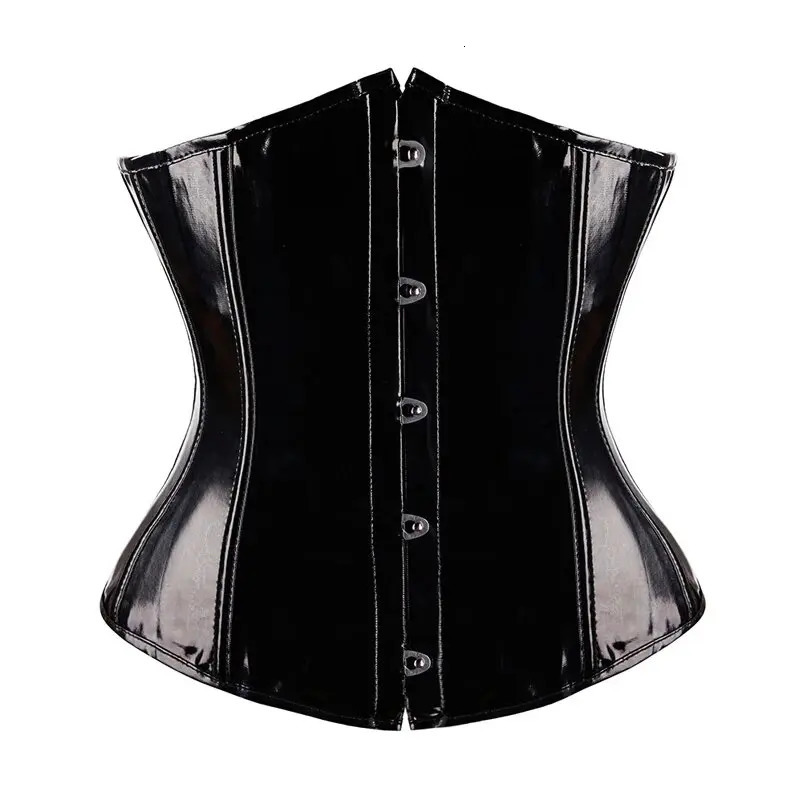 Black PVC Vinyl Corset Top Underbust Push Up Boned Bustier Goth Punk Korsett For Women Front Busk Gorset Plus Size Korse Sexy 250818