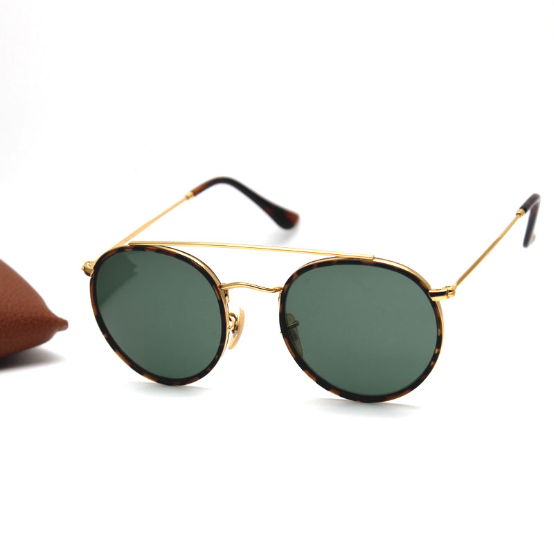 3647N Sunglasses Mens Designer Round Double Bridge Tortoise/Gold Metal Frames Glasses Ladys Fashion Green Lens Eyewear With Box 51mm