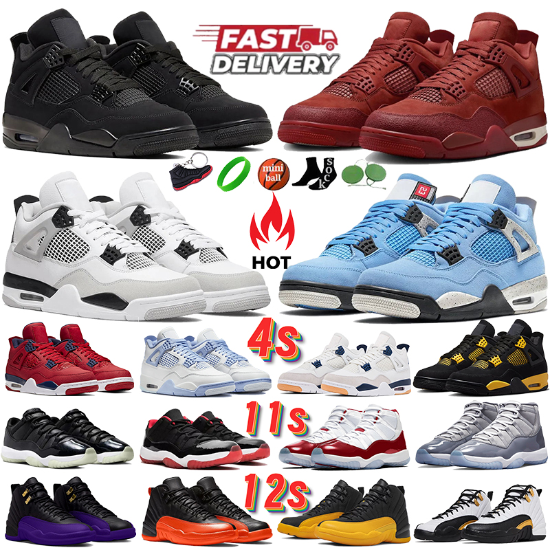 Chaussures de basket-ball pour hommes 4s 12 11s Femmes 11 12s baskets noirs chat blanc rouge thunder bas sneaker sneaker mèches entraîneurs chaus