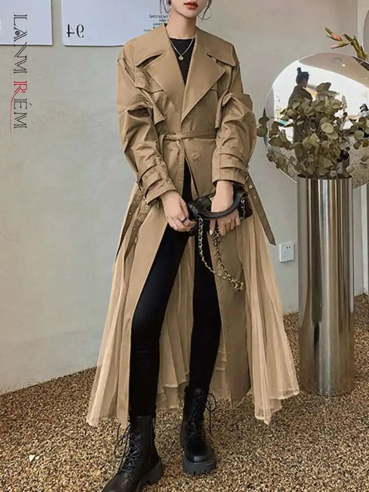 Lanmrem Mesh épisser le vent-vent pour les femmes à manches longues à manches longues irrégulières 2025 Vêtements de mode printemps 2da8385 25081