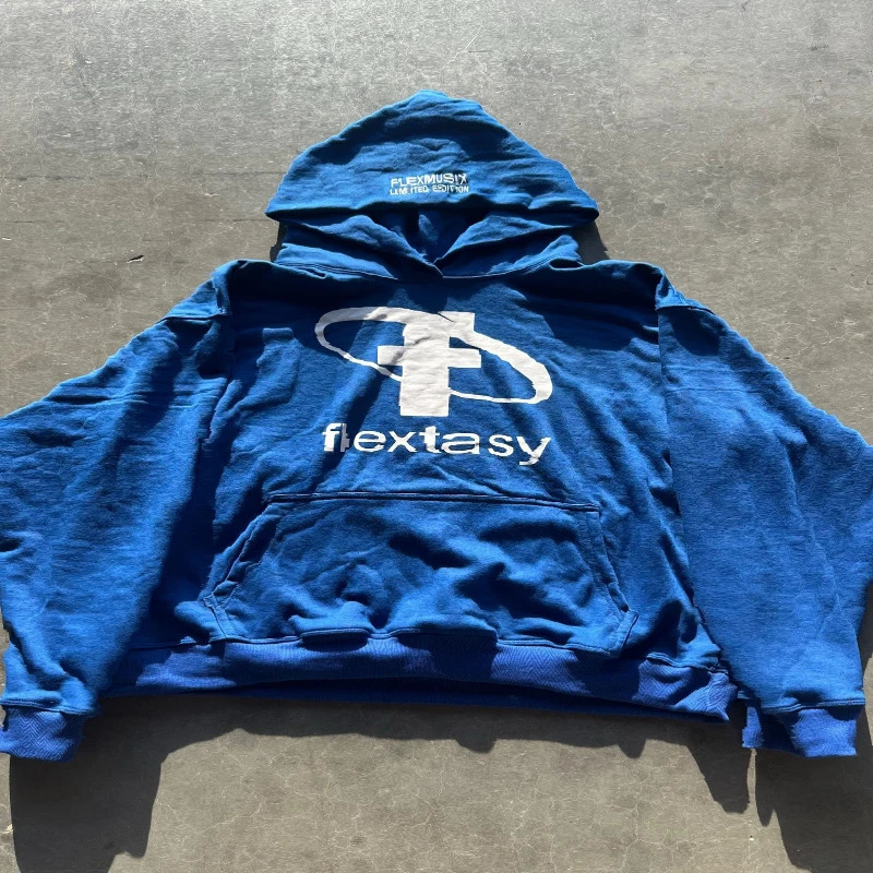 2000s Fashion Harajuku Hoodie Print Casual Gothic Klein Blue Streetwear Unisex Trendy Hip Hop Sweatshirt Oversized Clothes 250818